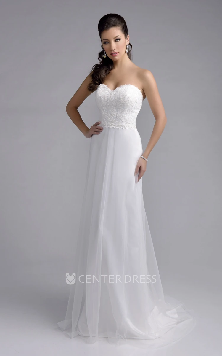 Lace Bodice Chiffon Skirt A-Line Wedding Dress With Sweetheart Neck