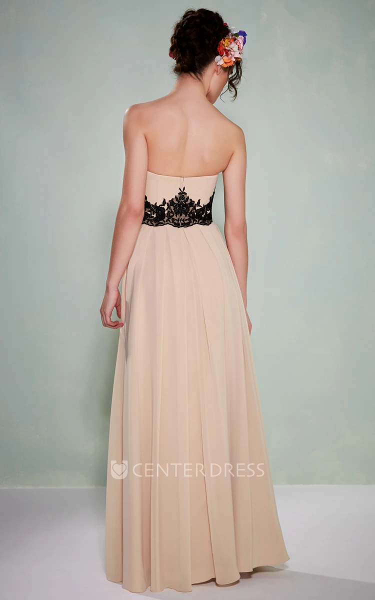 Strapless Appliqued Chiffon Bridesmaid Dress With Pleats