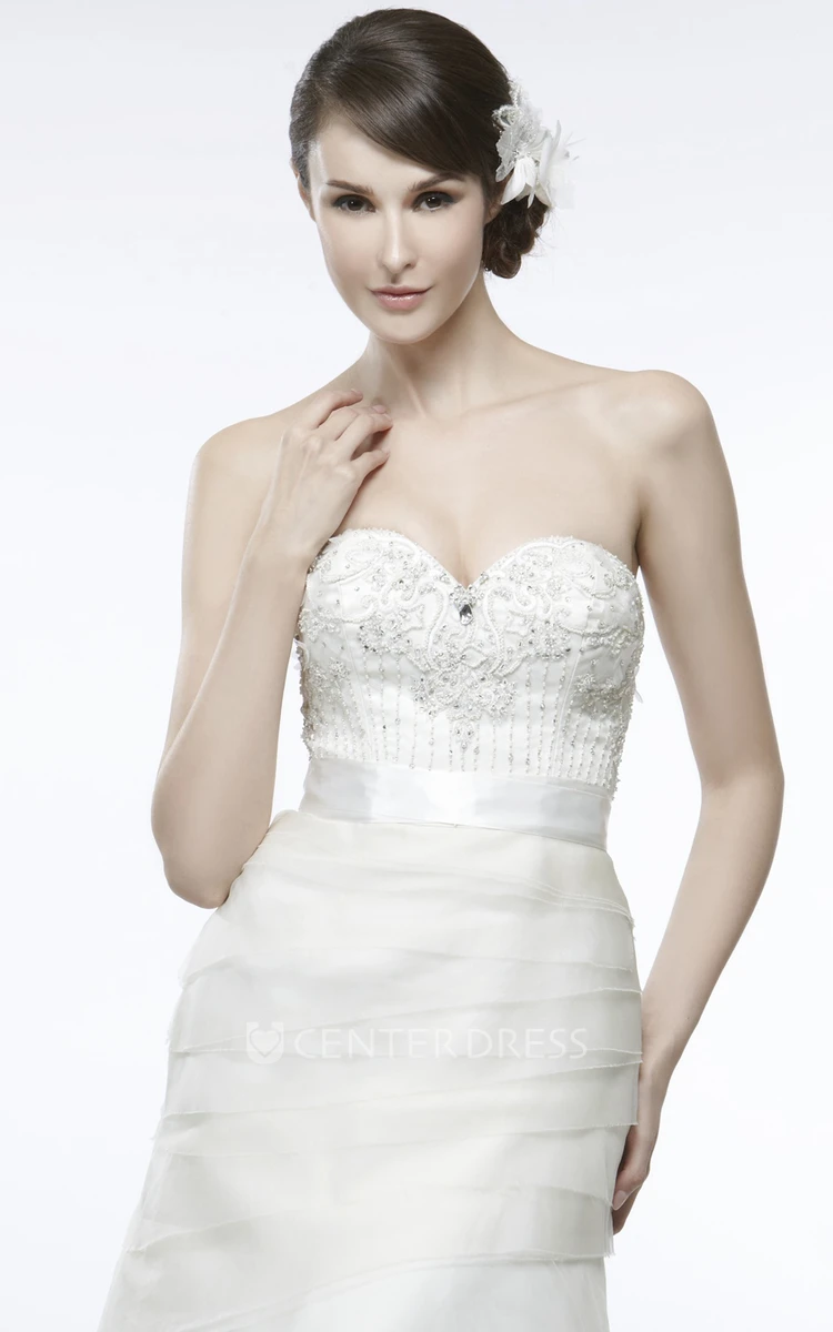 A-Line Sweetheart Sleeveless Beaded Tulle Wedding Dress