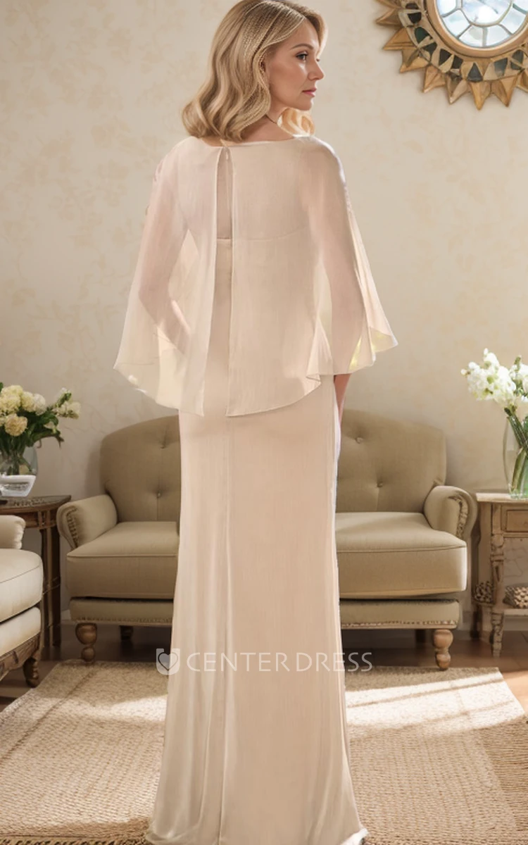Summer Flowy Champagne Sheath Scoop Neck Mother of the Bride Dress Modern Elegant Chiffon Beaded Sequins Gown