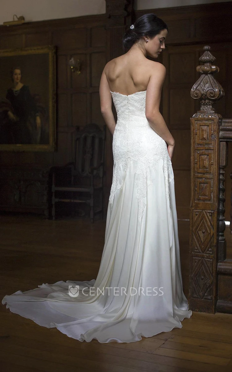 Sheath Sweetheart Long Lace Wedding Dress With Appliques And Zipper
