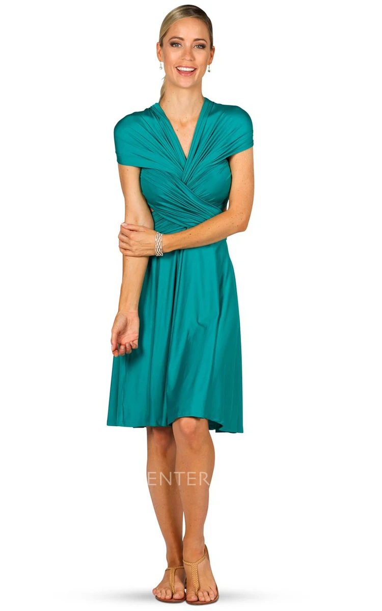 Midi Halter Ruched Jersey Convertible Bridesmaid Dress With Straps