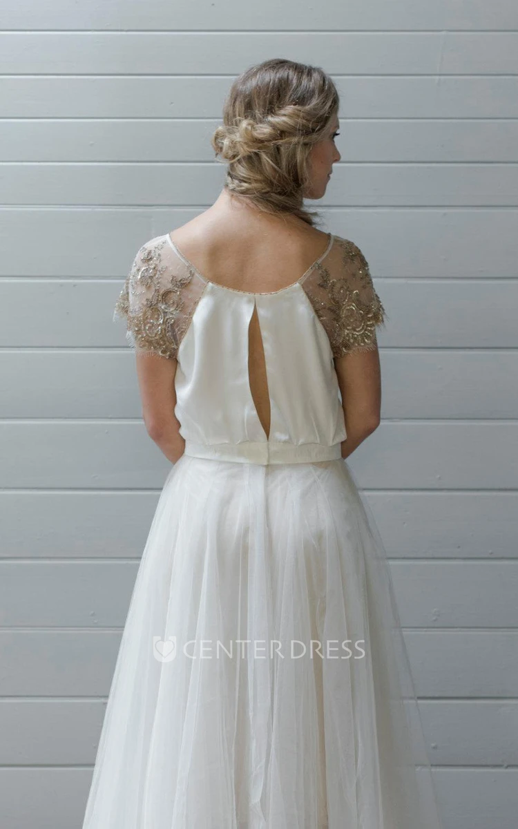 Paige Wedding With Copper Beading And Tulle Skirt Ivory Dress
