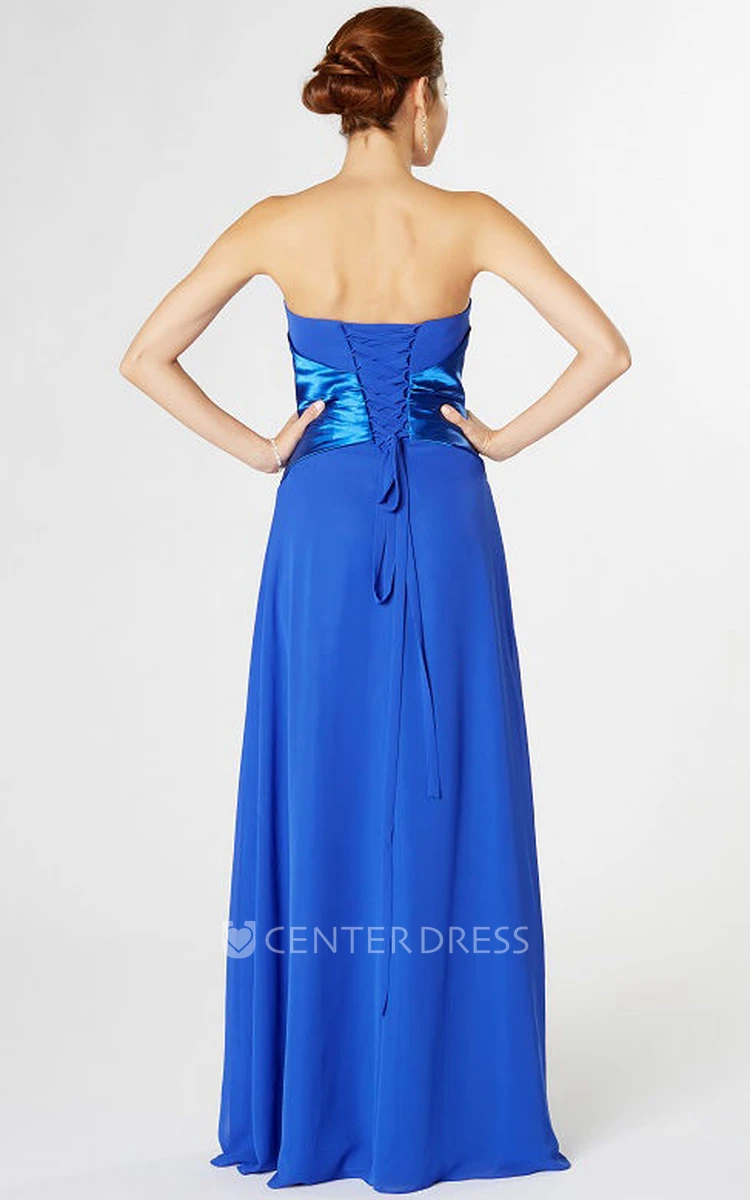 Ruched Strapless Chiffon Bridesmaid Dress With Broach And Corset Back