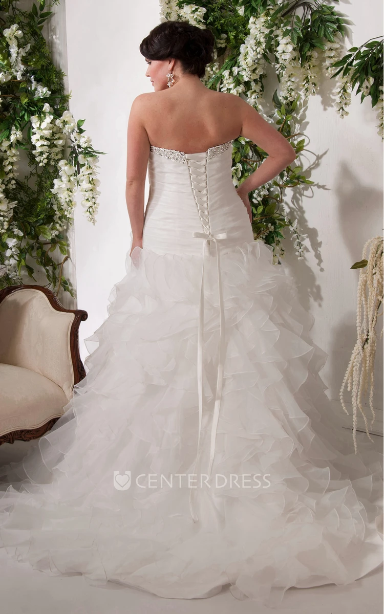 Sweetheart Beaded A-Line Gown With Ruffled Skirt