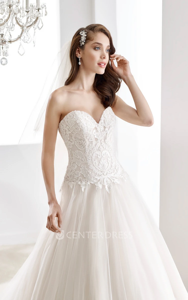 Sweetheart Embroidered A-Line Bridal Gown With Lace Bodice And Open Back