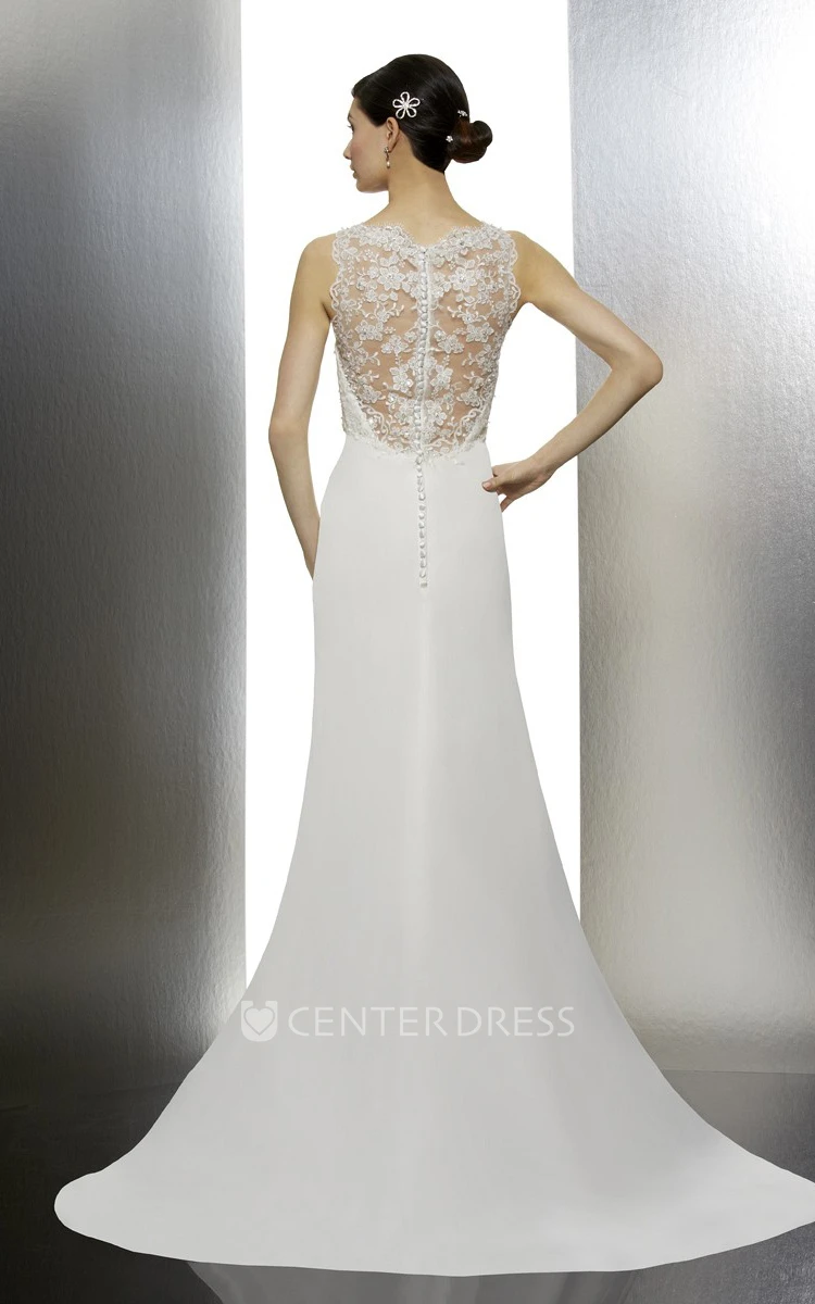 A-Line Lace Maxi V-Neck Sleeveless Wedding Dress With Beading And Illusion Back