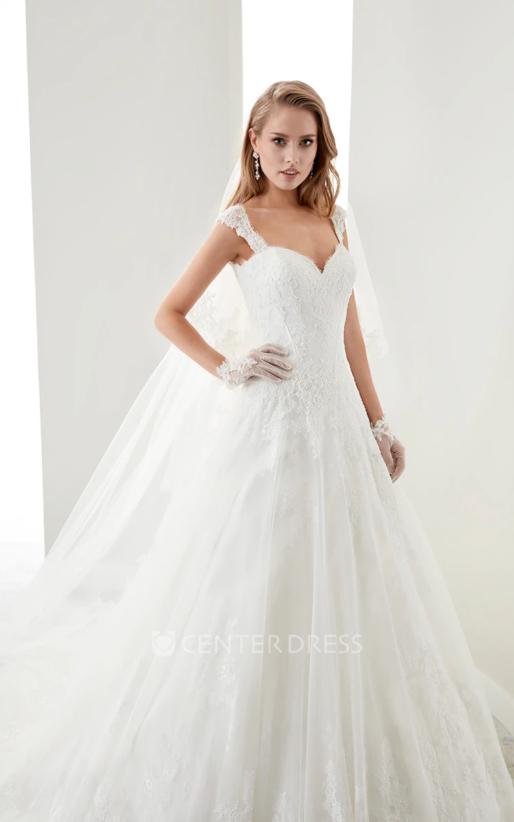 Sweetheart A-Line Lace Bridal Gown With Appliques Straps And Lace-Up Back