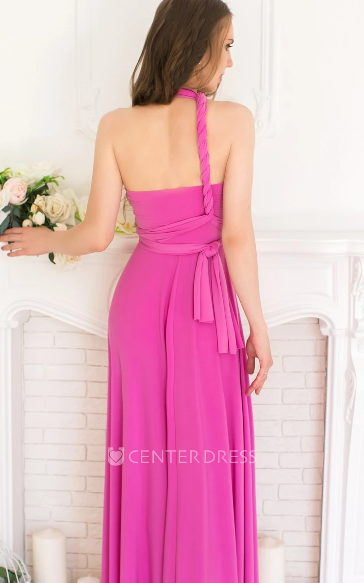 Adorable Halter Neckline A Line Jersey Bridesmaid Dress With Open Back And Sash