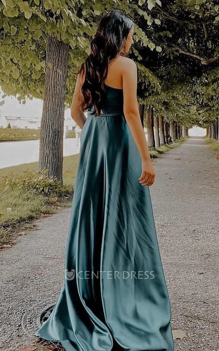A-Line One-shoulder Simple Sexy Satin Country Prom Dress With Zipper Back