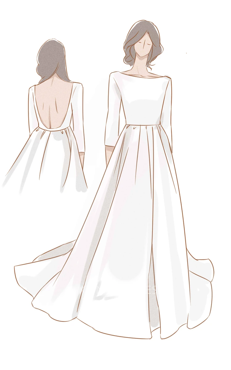 Modern Simple Long Sleeve A-Line Minimalist Wedding Dress With Open Back
