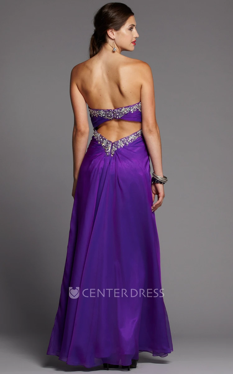 A-Line Sweetheart Sleeveless Backless Dress With Criss Cross And Beading
