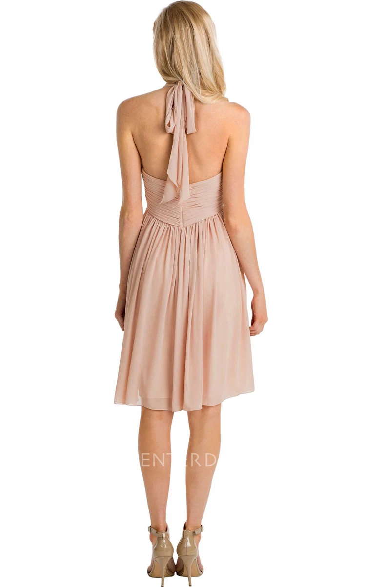 Knee-Length Halter Sleeveless Criss-Cross Chiffon Muti-Color Convertible Bridesmaid Dress