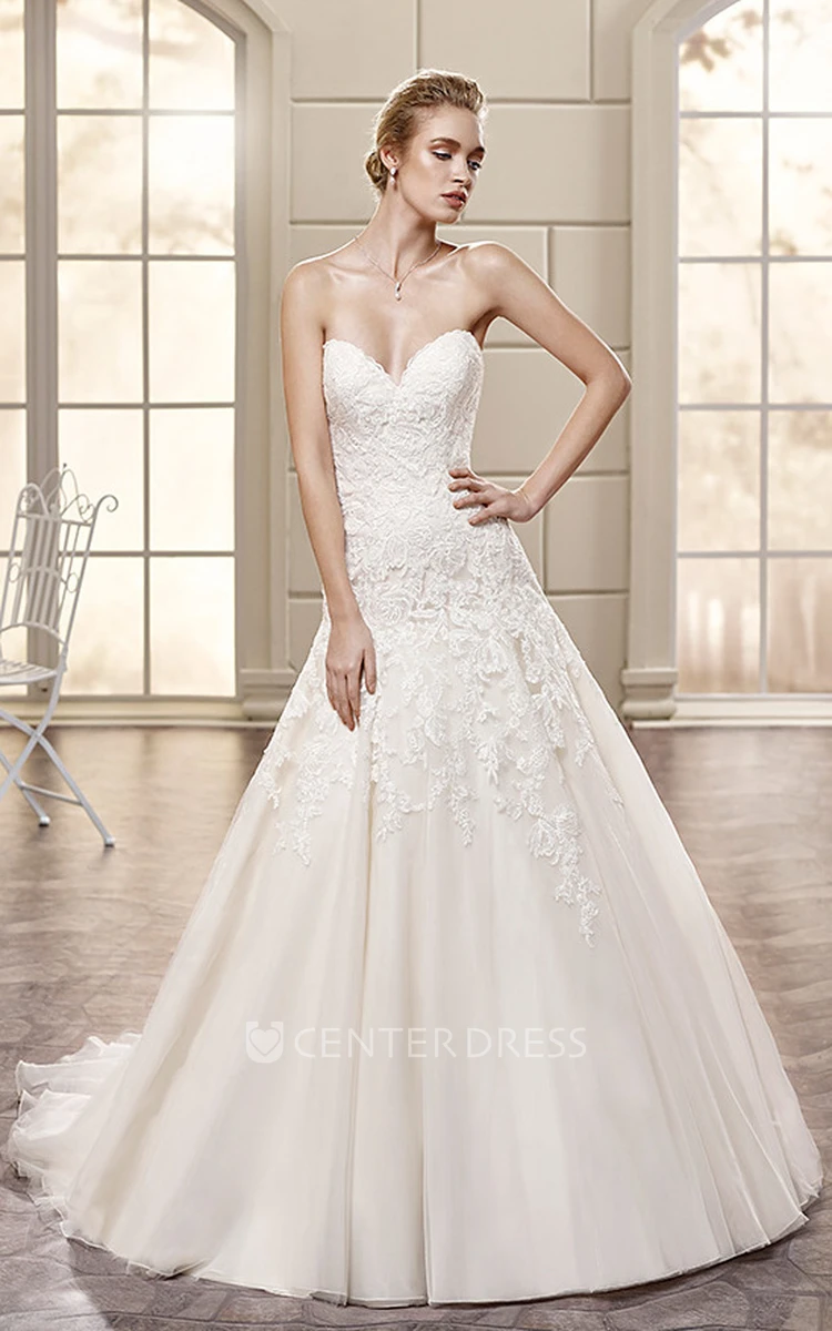 A-Line Sweetheart Maxi Tulle Wedding Dress With Appliques