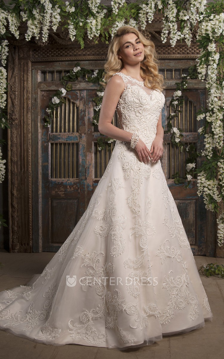 Lace bateau neckline wedding clearance dress