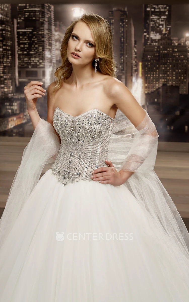 Sweetheart A-line Wedding Gown with Crystal Corset and Puffy Skirt 