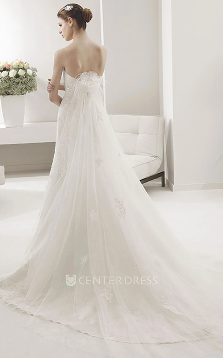 Strapless Allover Lace Sheath Bridal Gown With Sash