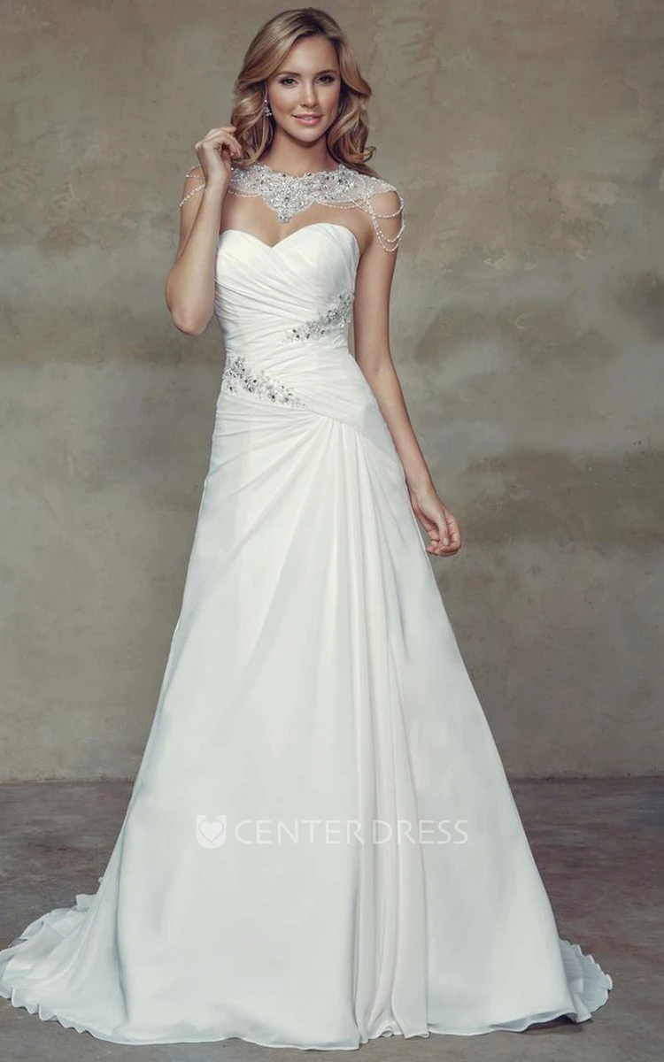 A-Line Criss-Cross Long Sweetheart Wedding Dress With Beading And Corset Back