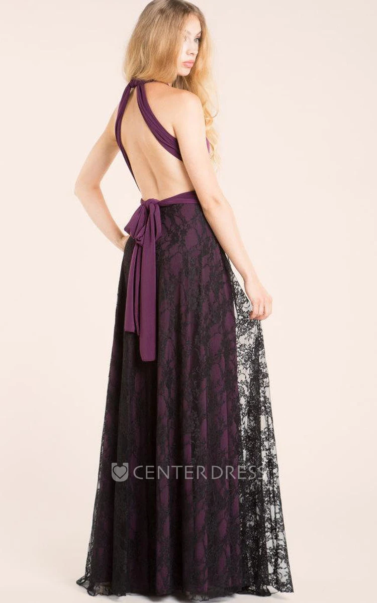 Long Purple Lace Aubergine Lace Long Purple Black Lace Aubergine Eggplant Lace Gown Black Lace Bridesmaid Dress