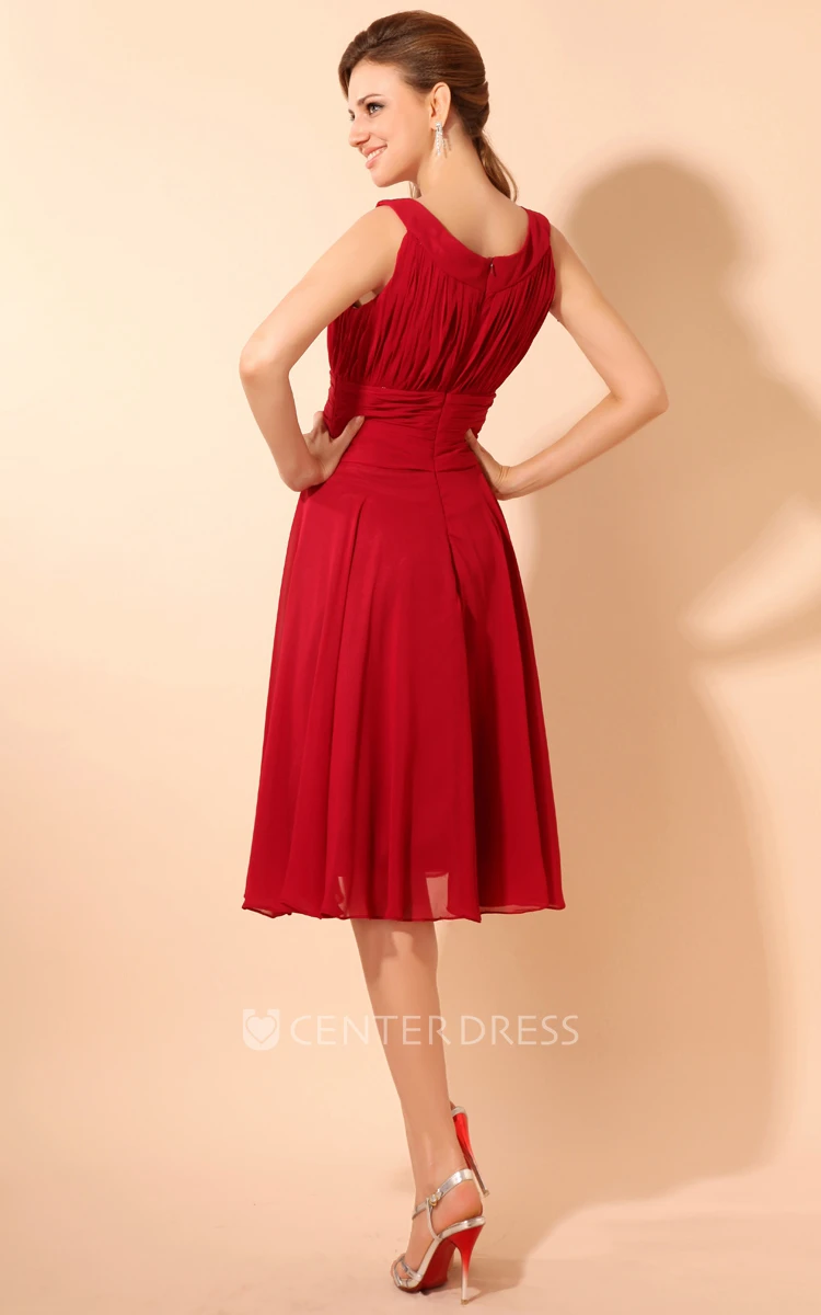 Soft Flowing Fabric Square-Neck Midi Dress With Draping