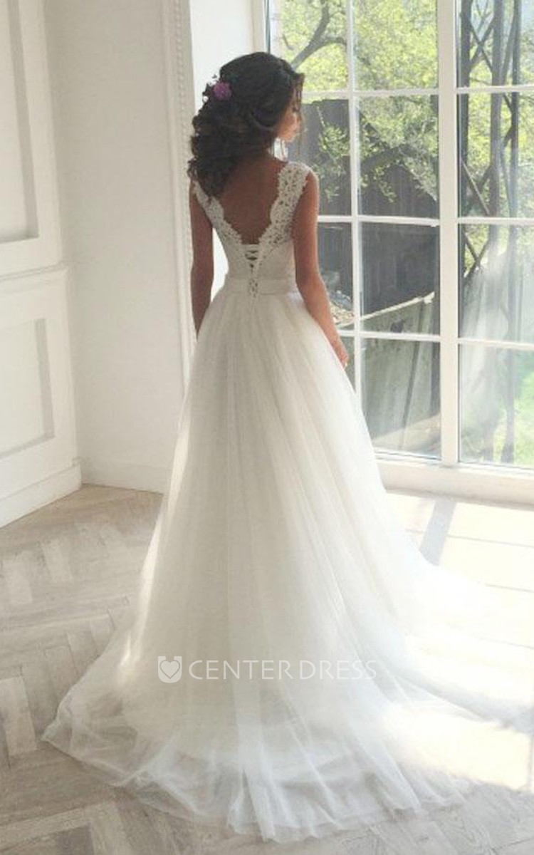 Lace up store corset wedding dress