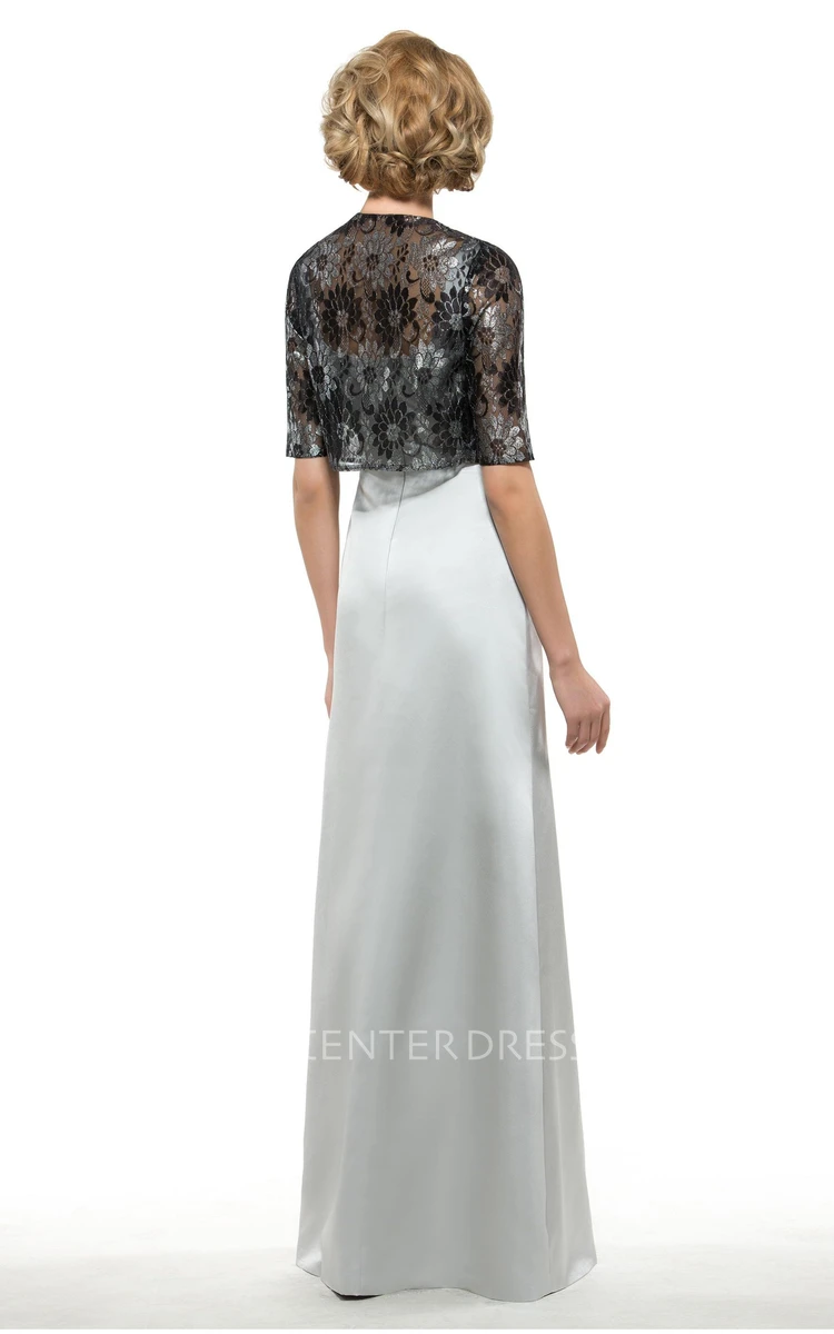 Elegant Satin Sheath V-Neck Sleeveless Long Dress with Bolero