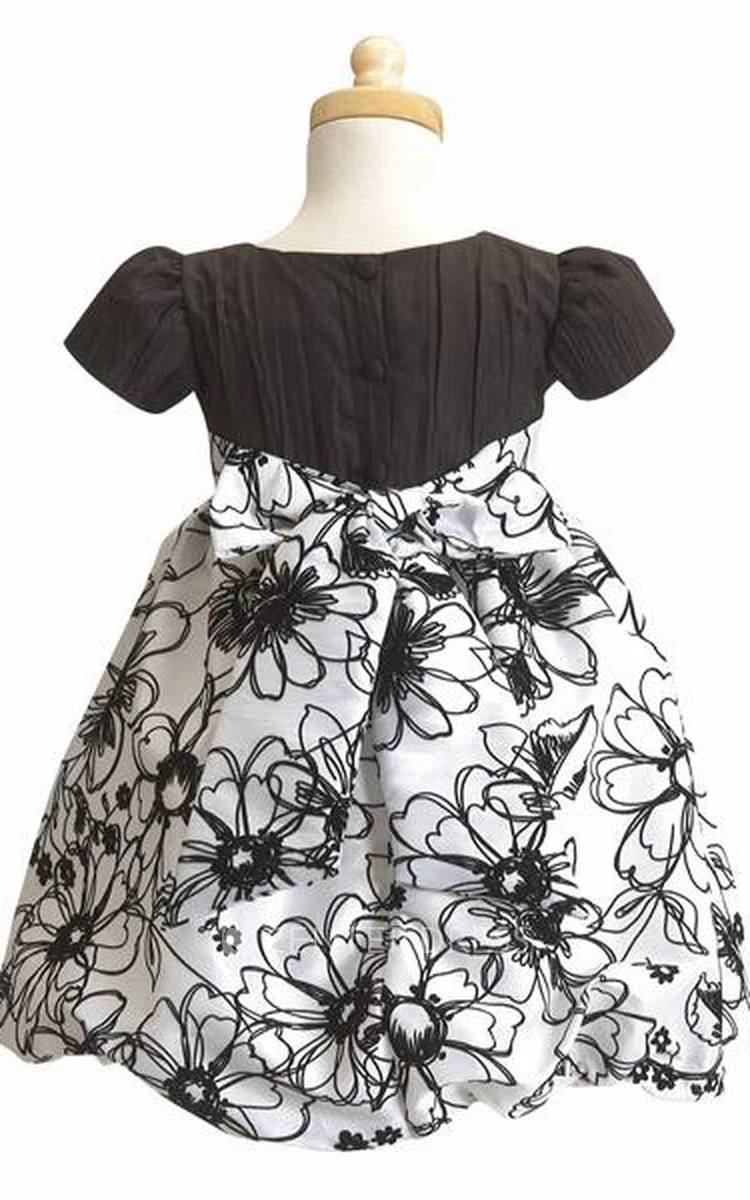 Tiered Cap-Sleeve Taffeta Flower Girl Dress