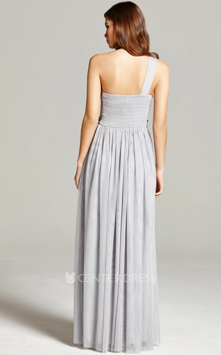 Jeweled One-Shoulder Sleeveless Chiffon Bridesmaid Dress With Straps