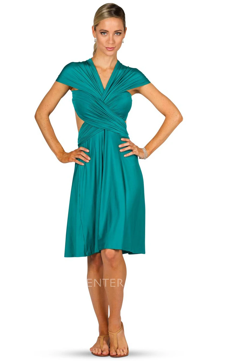 Midi Halter Ruched Jersey Convertible Bridesmaid Dress With Straps