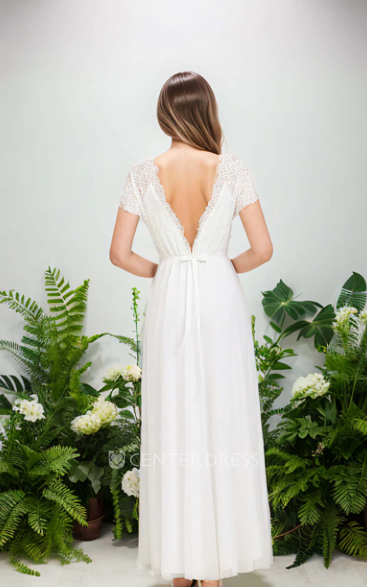 A-Line Backless Bridal Gowns Sexy Dots Tulle Lace Boho Wedding
