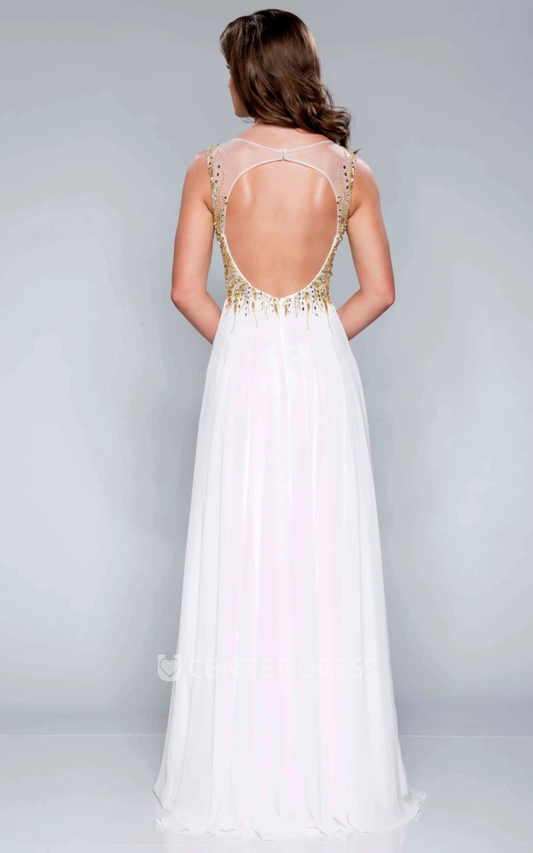 Chiffon Keyhole Back A-Line Prom Dress With Beaded Bodice