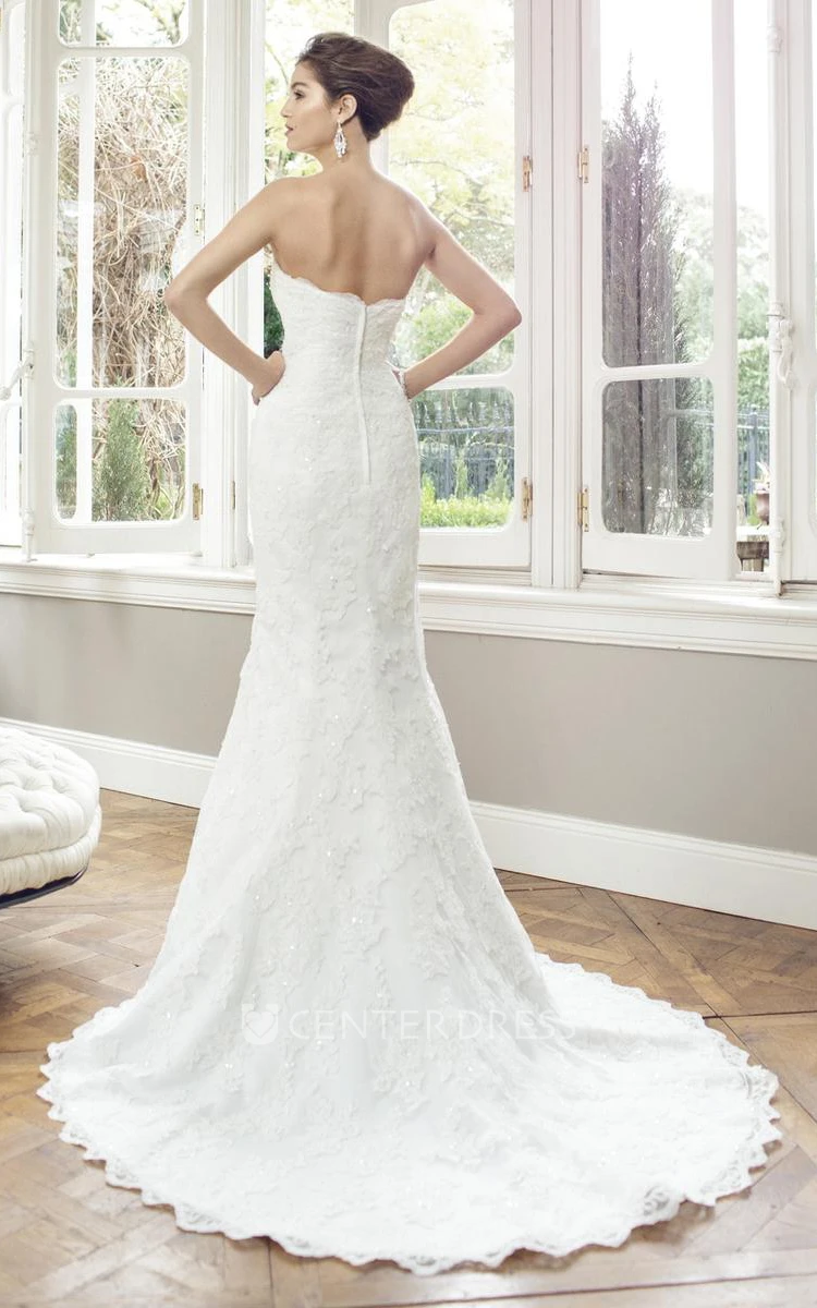 Sheath Floor-Length Sweetheart Lace Wedding Dress With Court Train