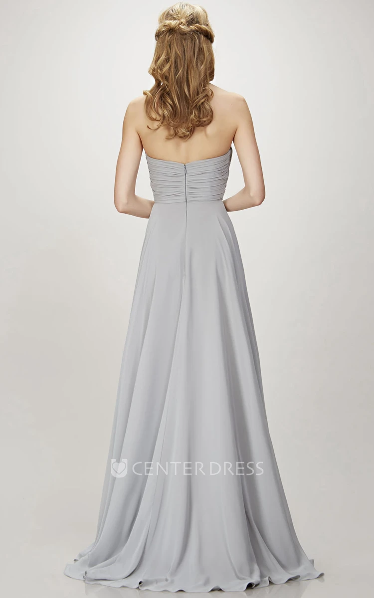 Floor-Length Sleeveless Sweetheart Ruched Chiffon Bridesmaid Dress