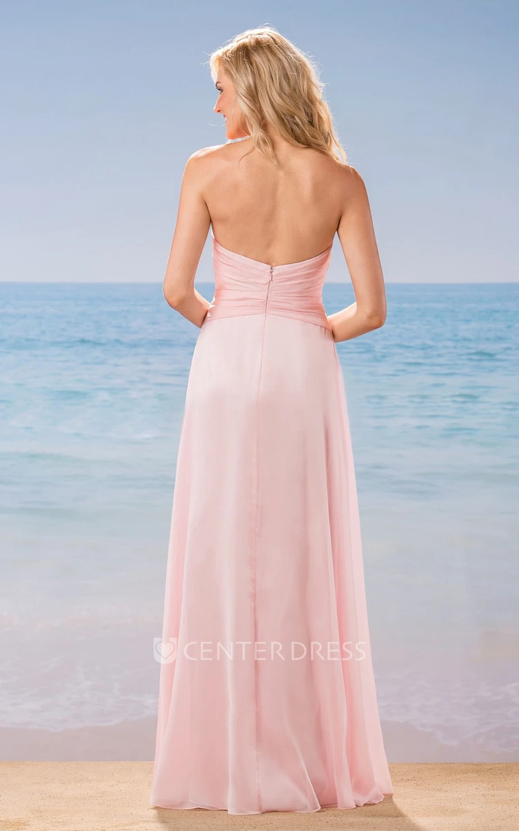 Sweetheart A-Line Chiffon Bridesmaid Dress With Front Slit And Jewels