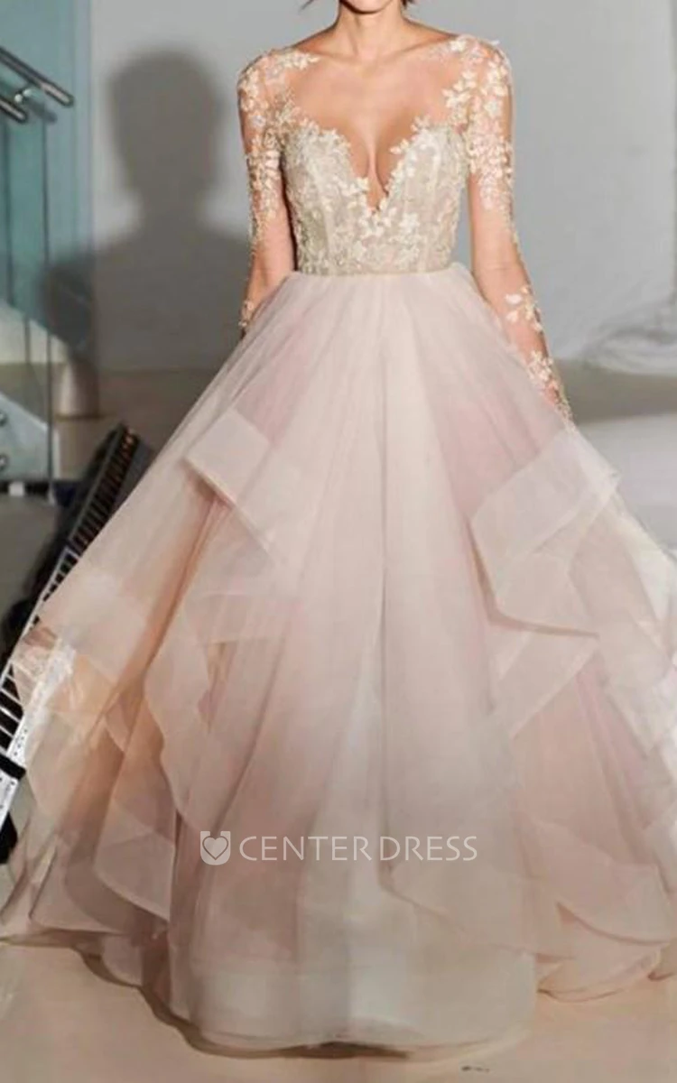 Ball Gown Bateau Organza Lace Open Back Wedding Gown
