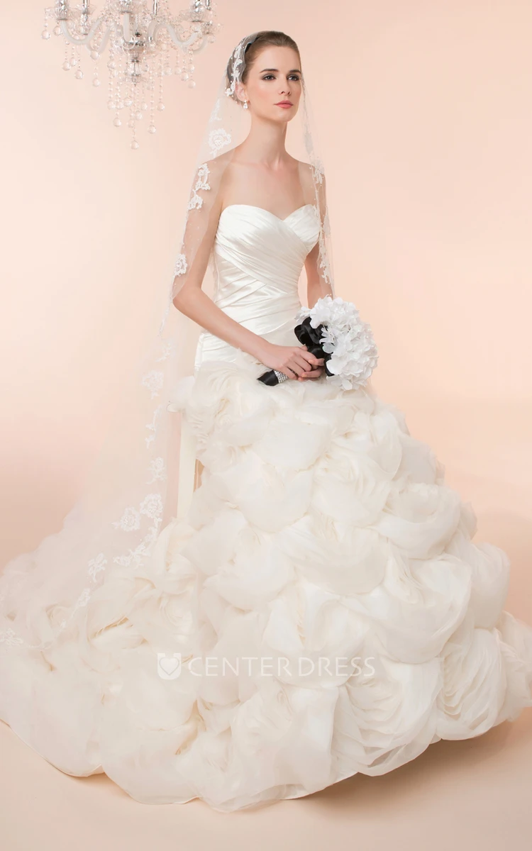 Sweetheart Sleeveless Floral Satin Wedding Dress