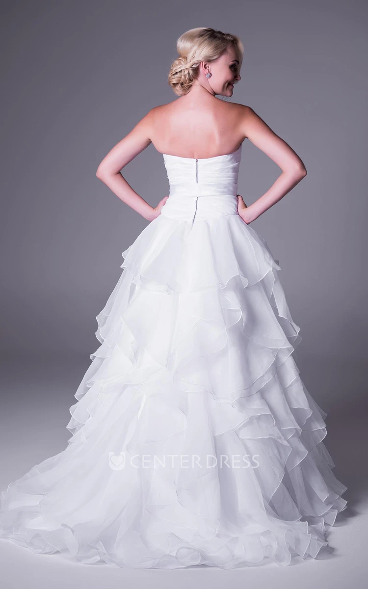 Ball Gown Jeweled Sweetheart Organza Wedding Dress With Criss Cross And Ruffles