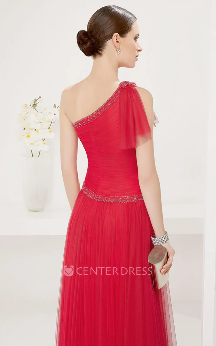 Drop Waist Asymmetric Tulle Long Prom Dress With Crystal Neckline And Waist