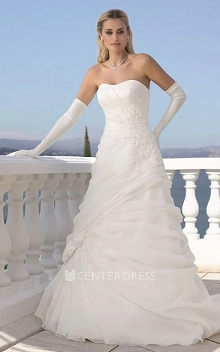 A-Line Draped Strapless Organza Wedding Dress