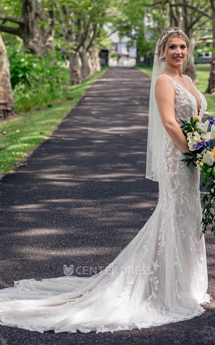 Lace mesh wedding sales dress