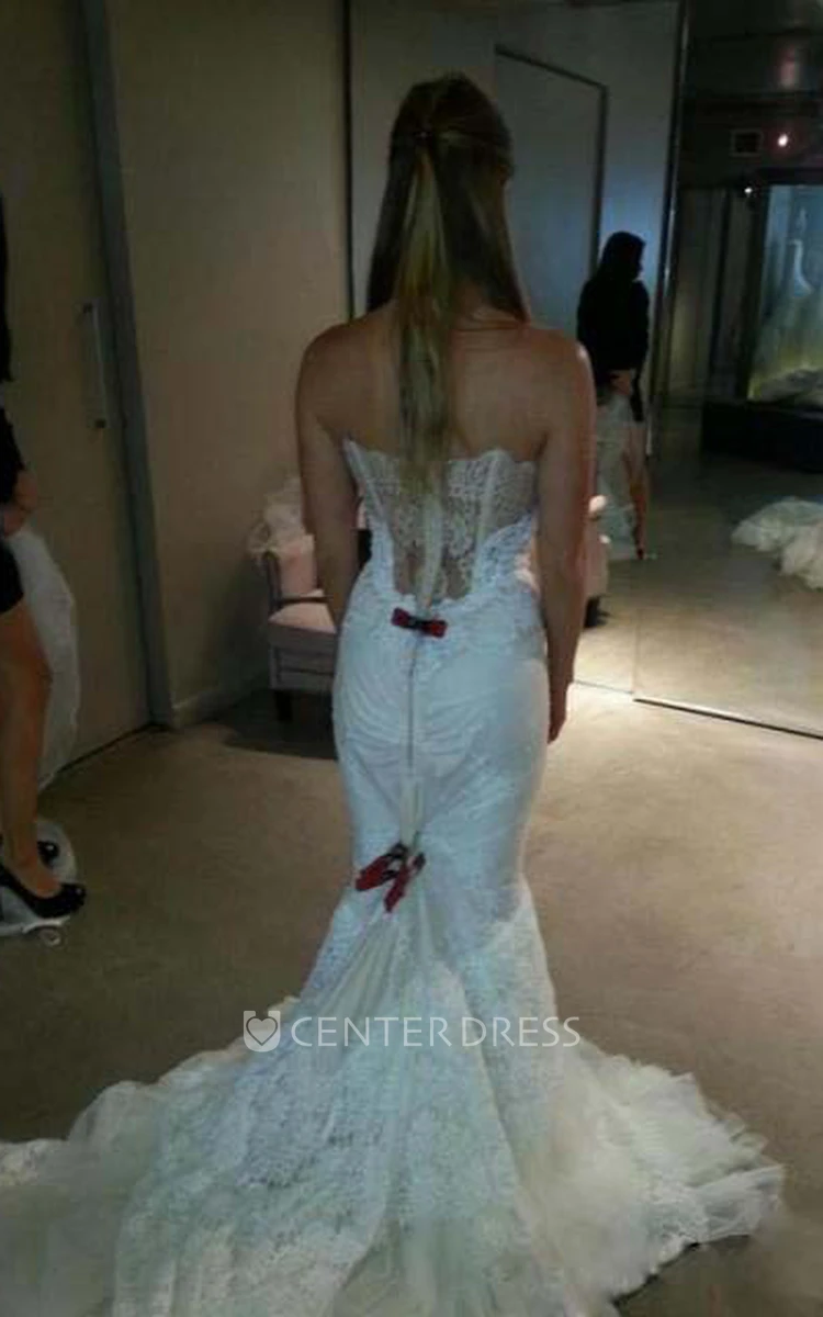 Mermaid Trumpet Sweetheart Lace Tulle Backless Zipper Wedding Dress