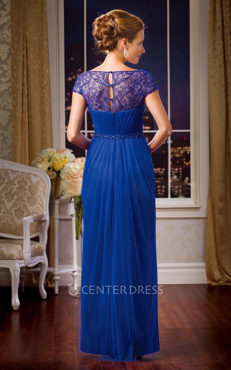 Cap-Sleeved Square-Neck Mother Of The Bride Dress With Front Slit And Sequins