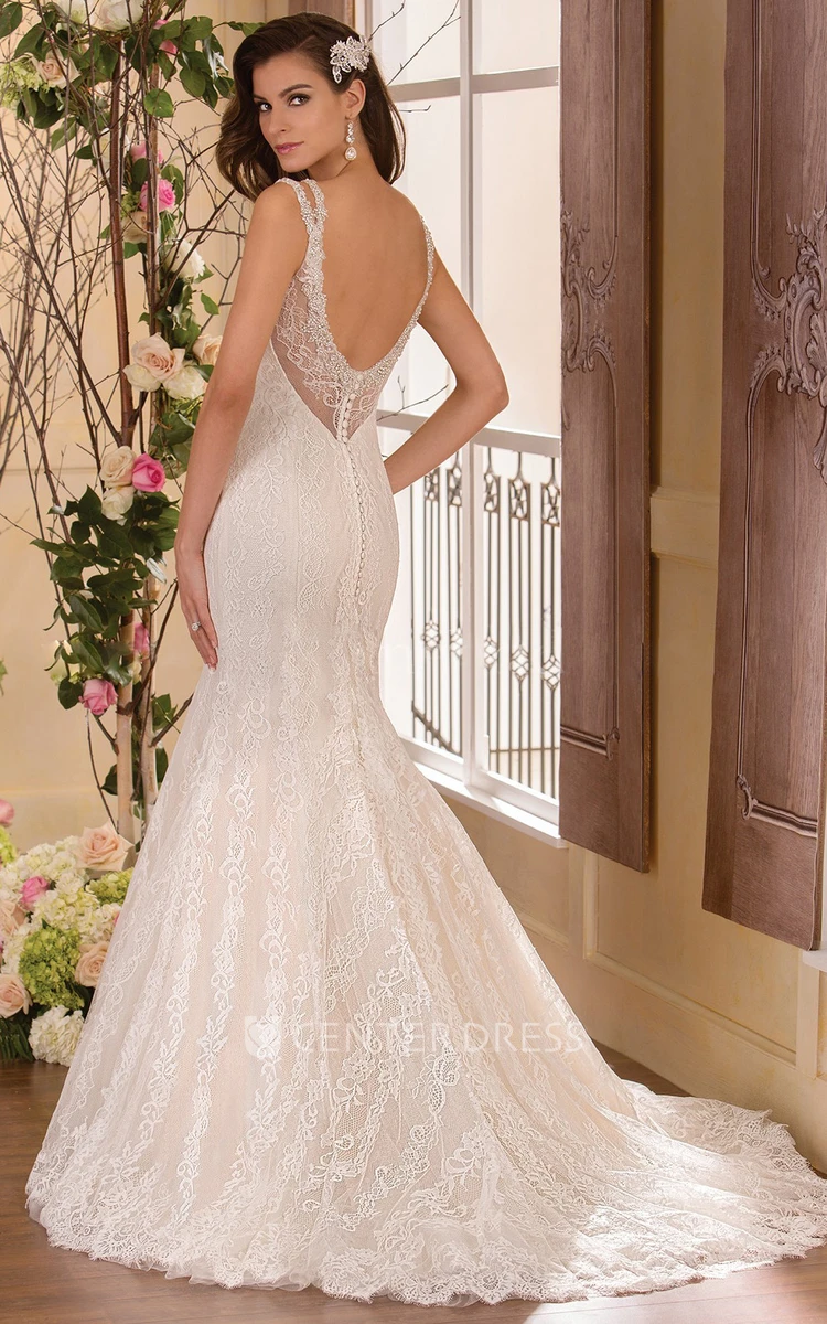 V-Neck Mermaid Gown With Beaded Straps And Scoop Back