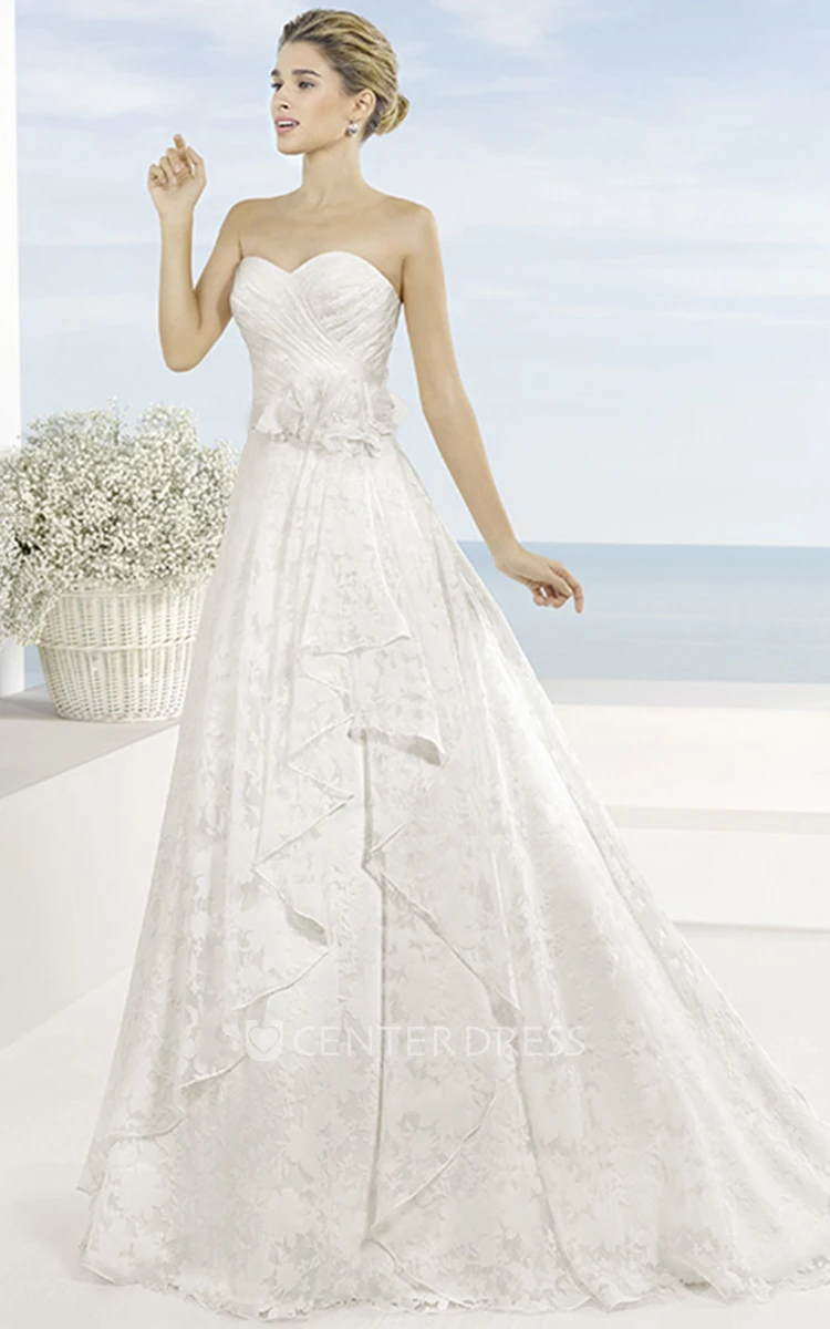 A-Line Sweetheart Lace Wedding Dress With Criss Cross And Draping