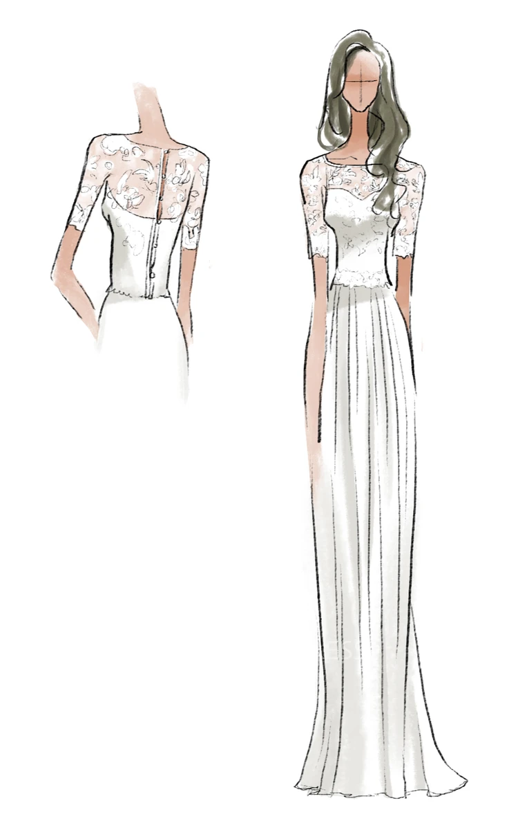 Button Back Sheath Chiffon Wedding Dress With Lace And Pleats