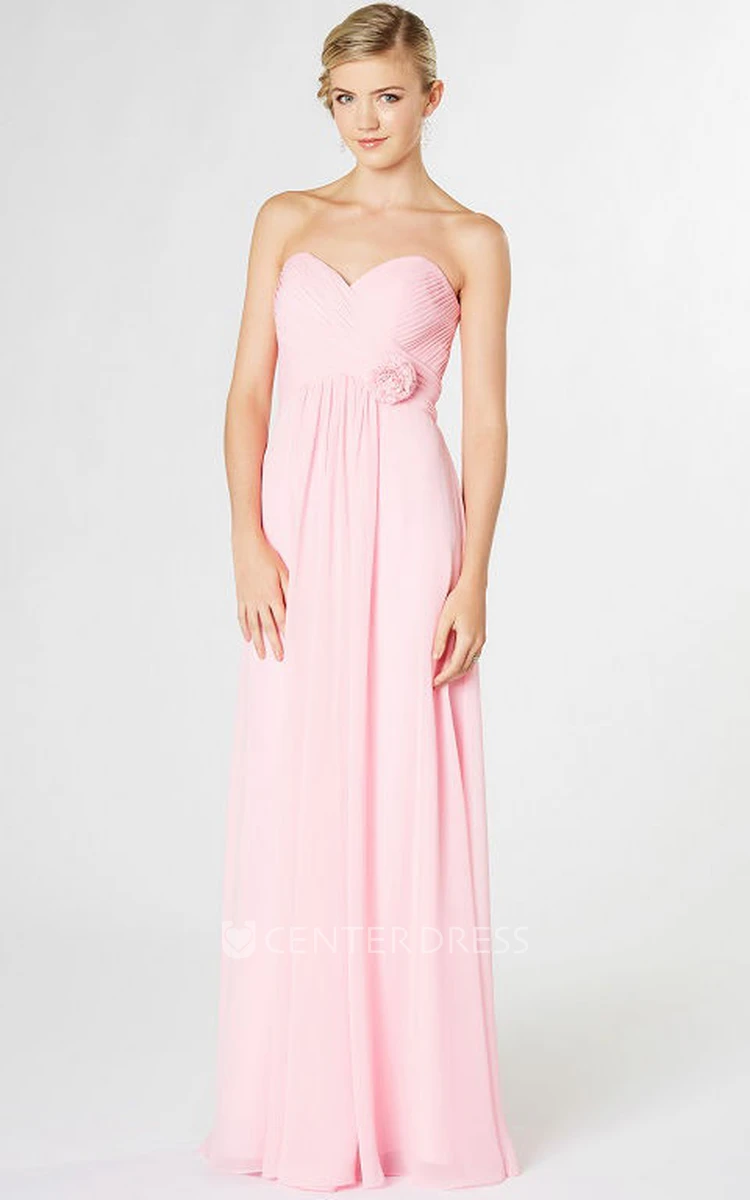 Long Sweetheart Empire Criss-Cross Chiffon Bridesmaid Dress With Flower And Corset Back