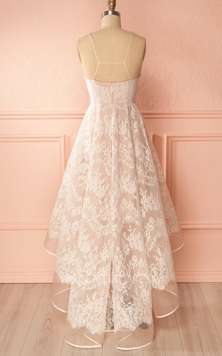 A Line Sleeveless Lace Elegant Zipper Straps Prom Dress with Flowers