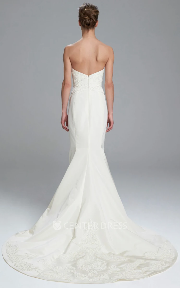 Sheath Sweetheart Maxi Satin Wedding Dress With Embroidery And V Back