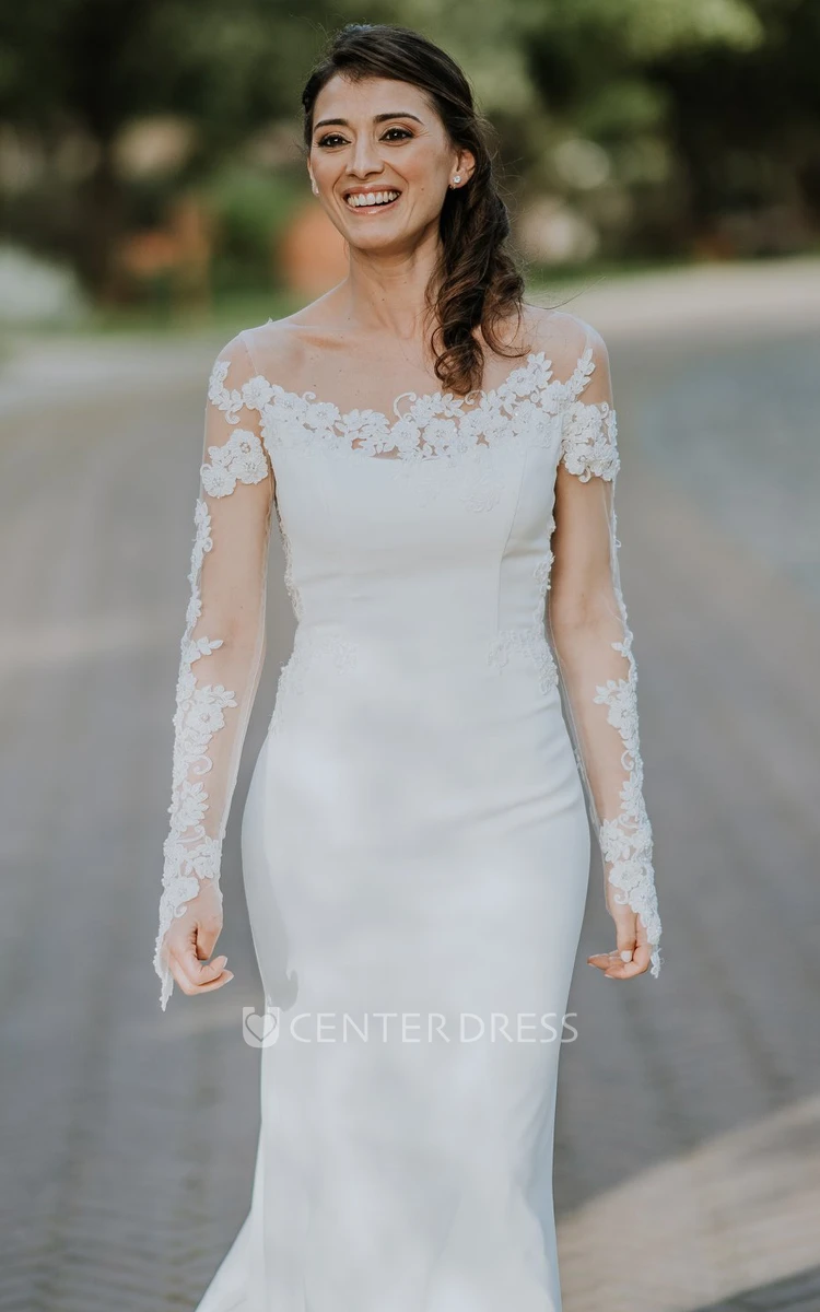 Sheath Off-the-shoulder Casual Satin Beach Wedding Dress With