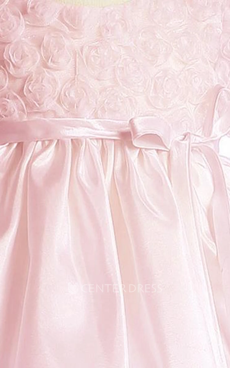 Embroideried Tiered Cap-Sleeve Tulle&Lace Flower Girl Dress